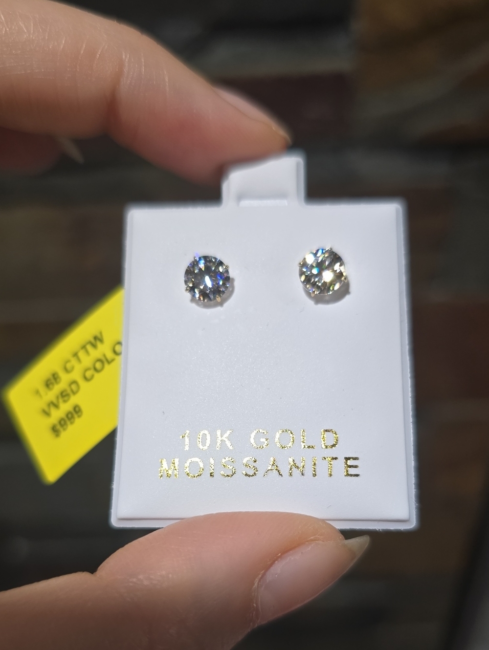 10K Solid Gold 1.68 carat Genuine Moissanite Stud Earrings VVSD Color Clear